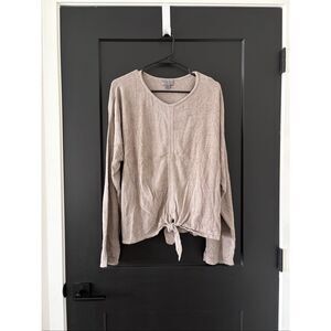 Barefoot Dreams CozyChic Ultra Lite Tie Front Knit Top Beige/Brown Size XL